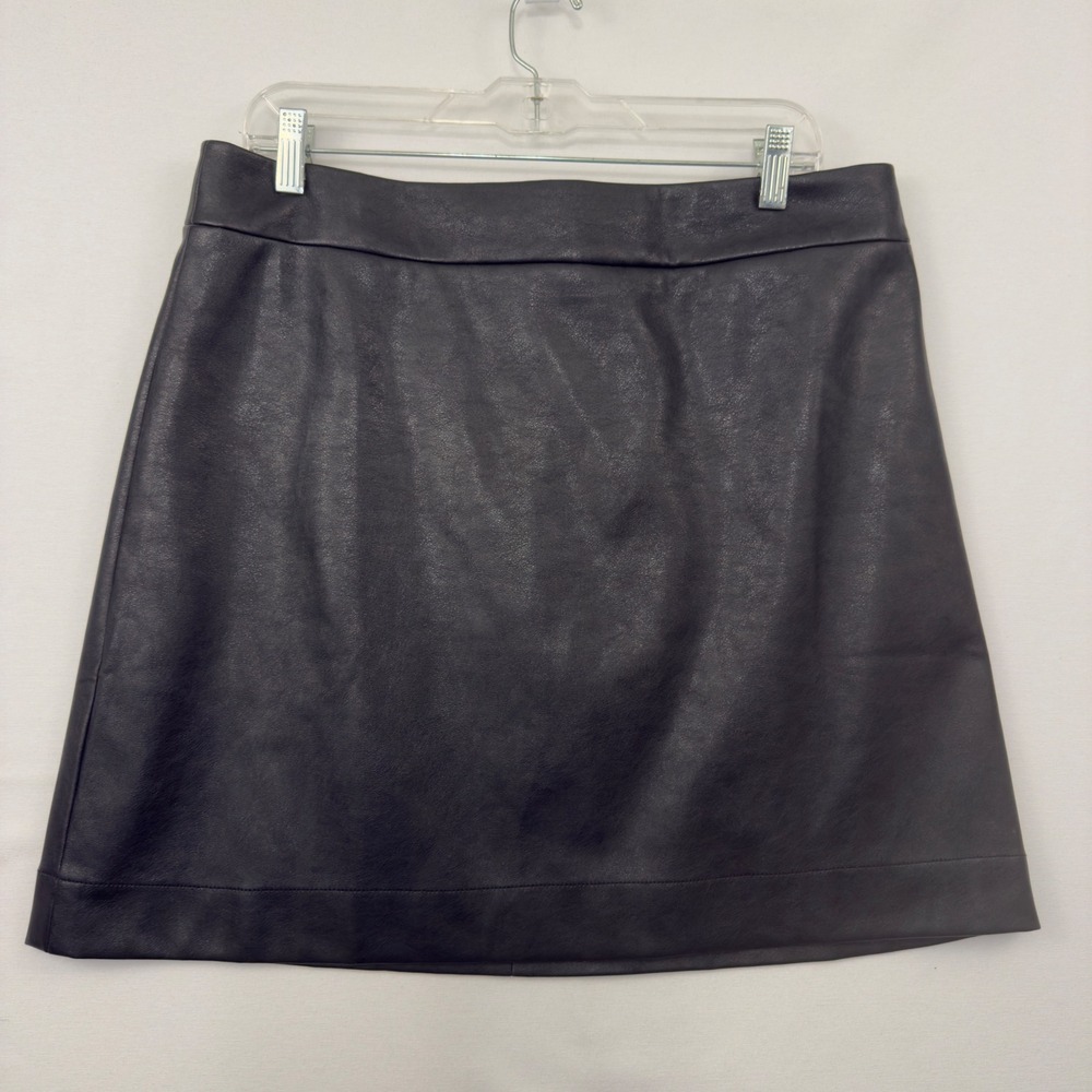 J.Crew Black Faux‎ Leather  Mini Skirt Size 14 A-Line Career Chic Party